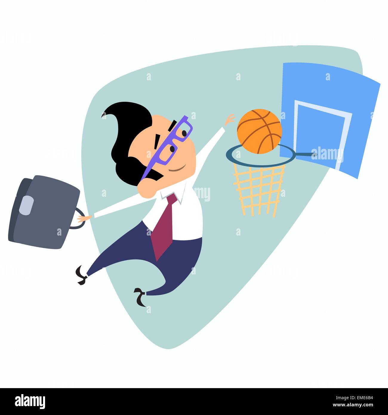 Geschäftsmann wirft einen Basketball in den Korb. Das Bild des Unternehmens als Sport. Geschäftsmann in sportlichen Situationen Stock Vektor