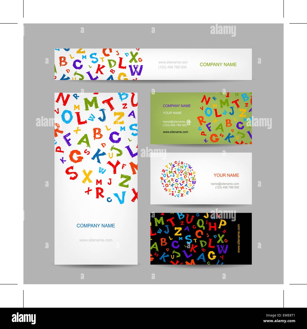 Kreative Visitenkarten Design mit Buchstaben Stock Vektor