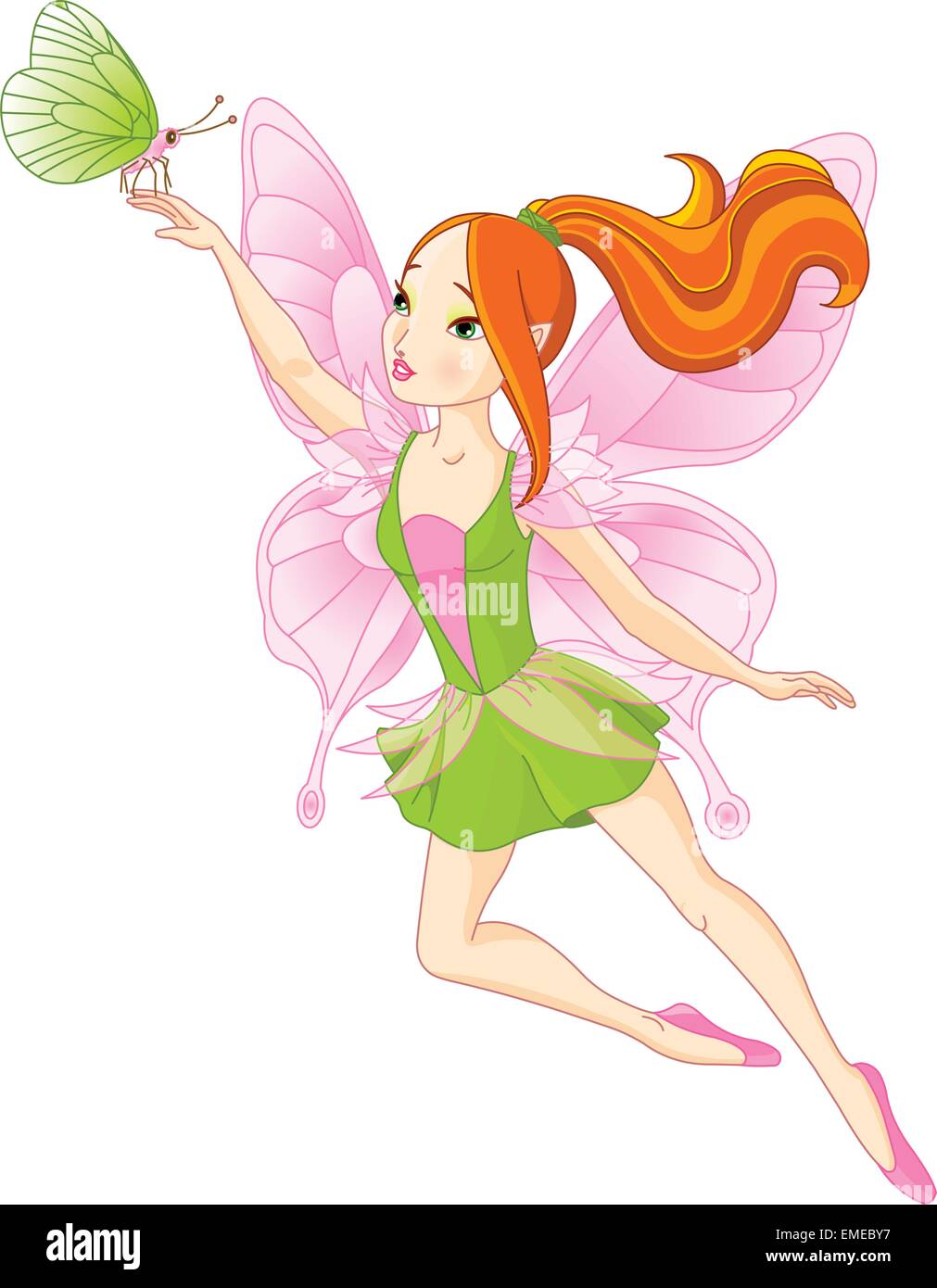 Schöne Fee und Schmetterling Stock Vektor