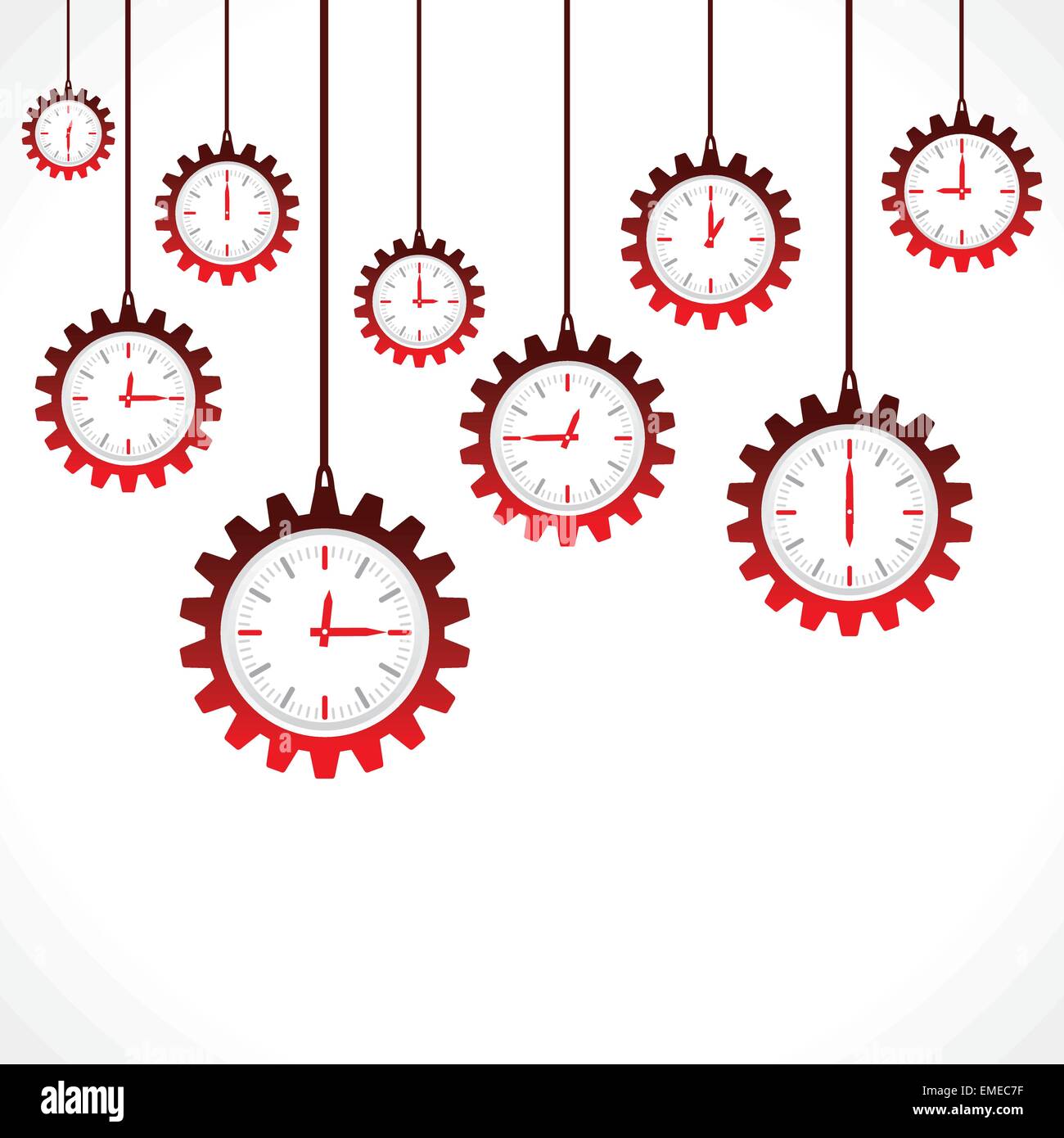 Hängende Getriebe Form rote Uhren Stock Vektor