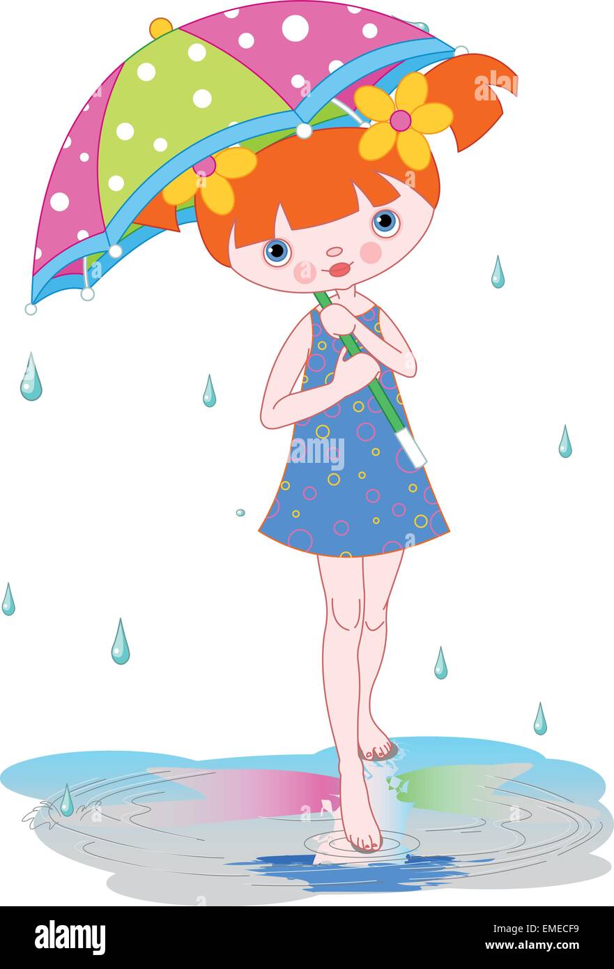 Mädchen hält Regenschirm Stock Vektor