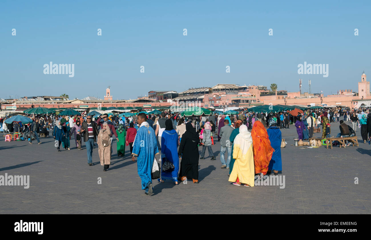 Platz Jamaa el Fna und Marktplatz in Marrakesch, Marokko. Auch Platz Djemaa el-Fna, Djema el Fna oder Djemaa el-Fna Stockfoto