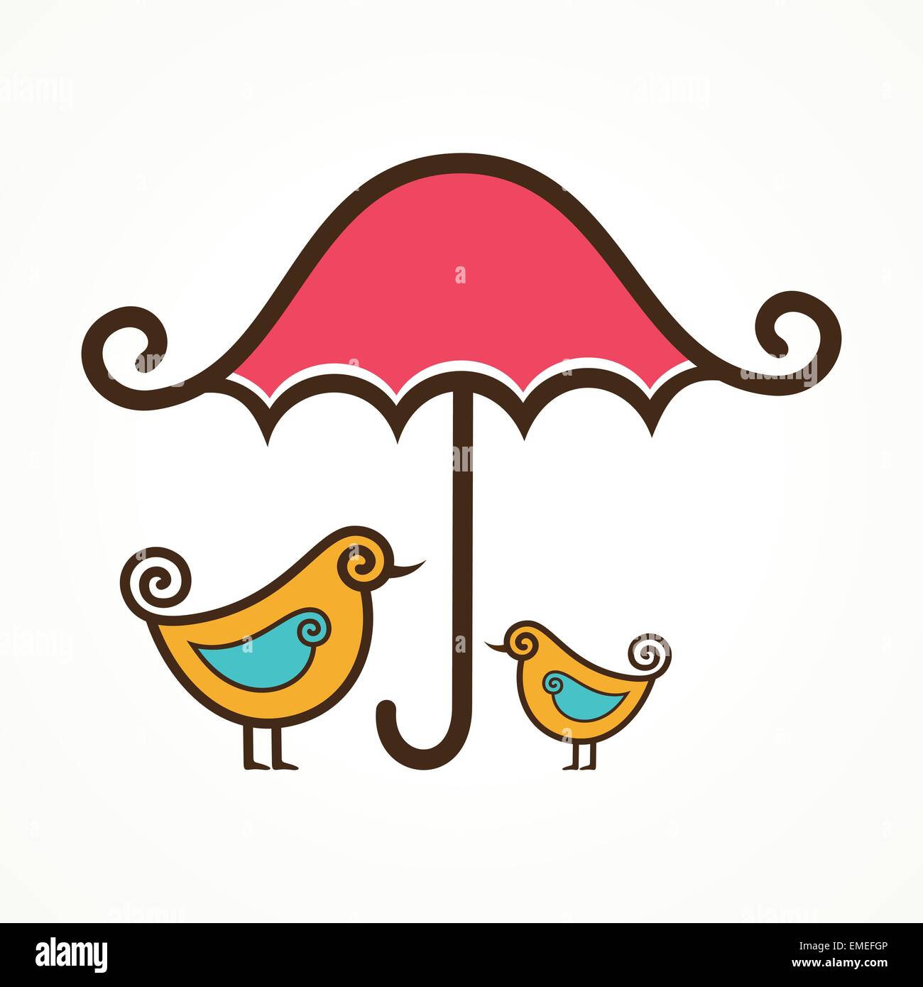 Paar niedliche Vektor Vögel unter rosa Regenschirm Stock Vektor