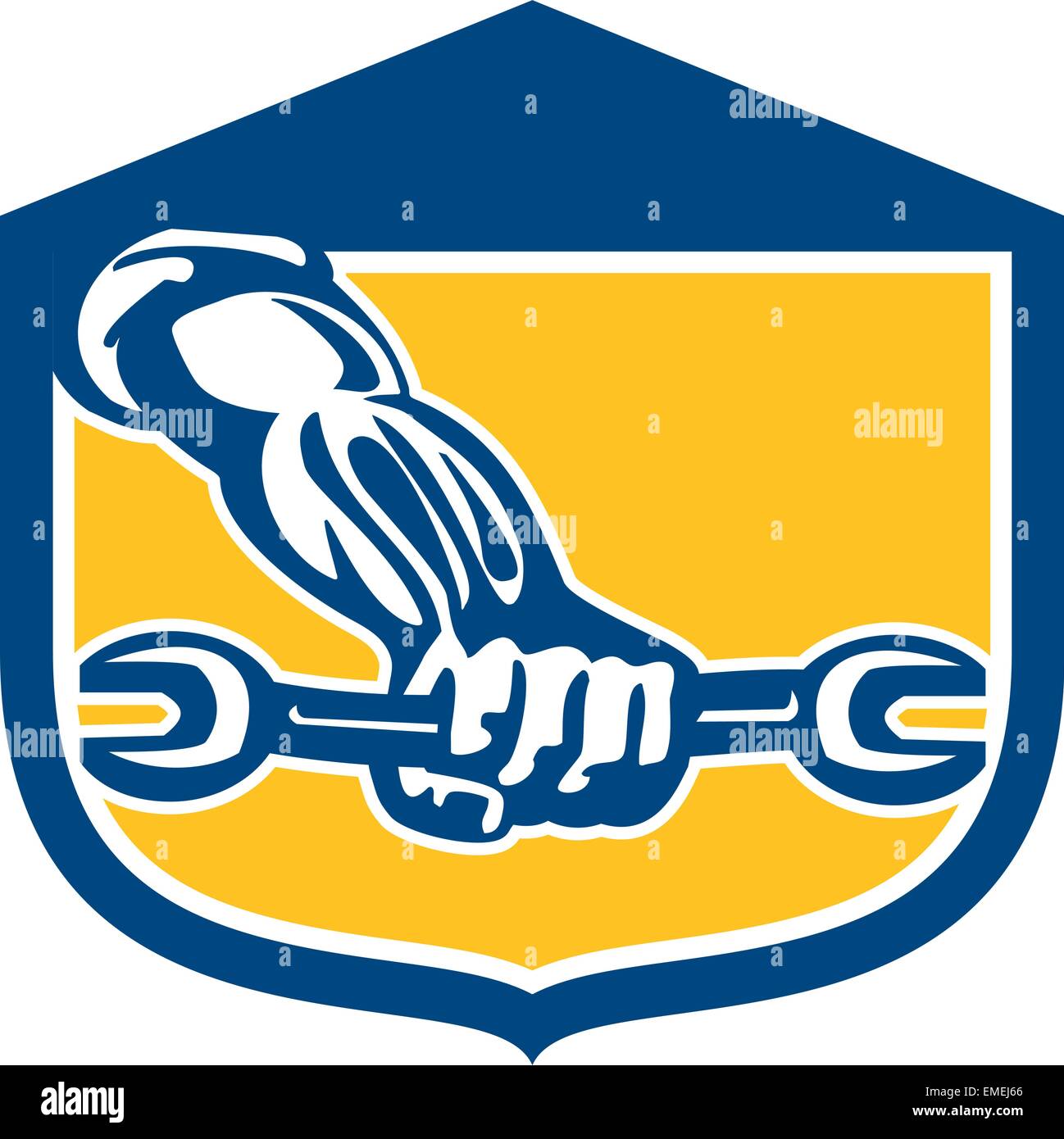 Mechanische Hand, die Spanner Schild Retro Stock Vektor
