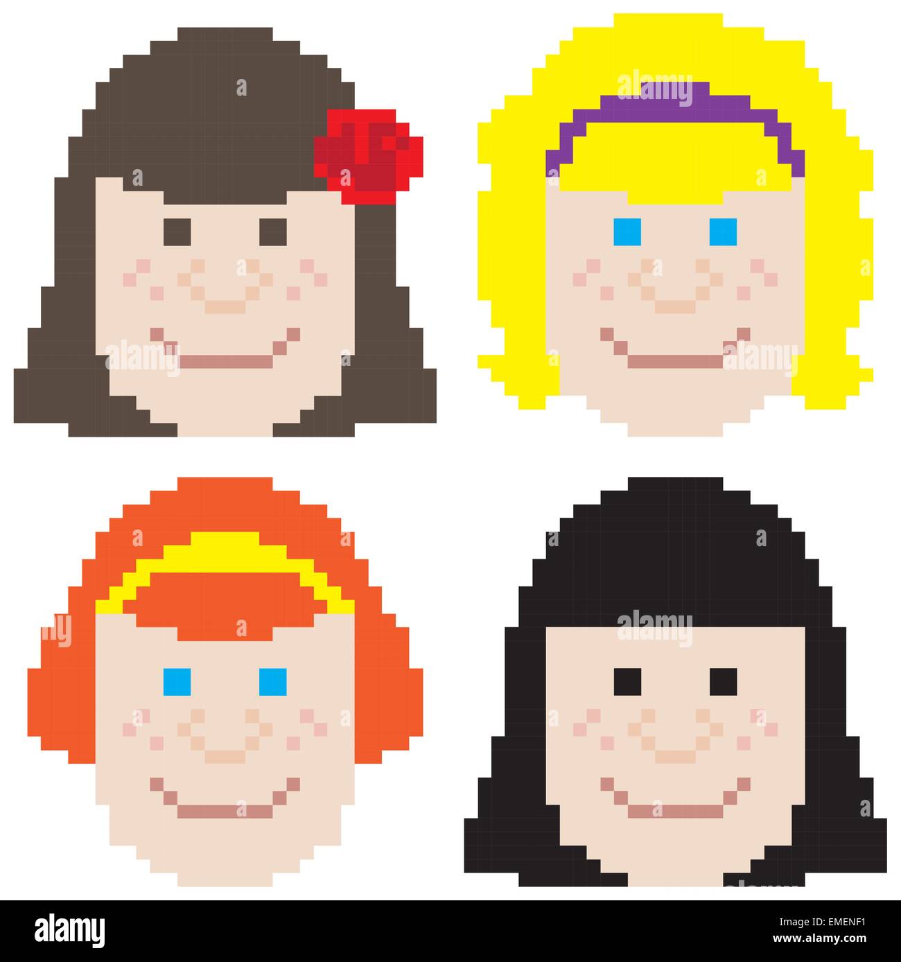 Mädchen-Gesicht-Pixel-art Stock Vektor