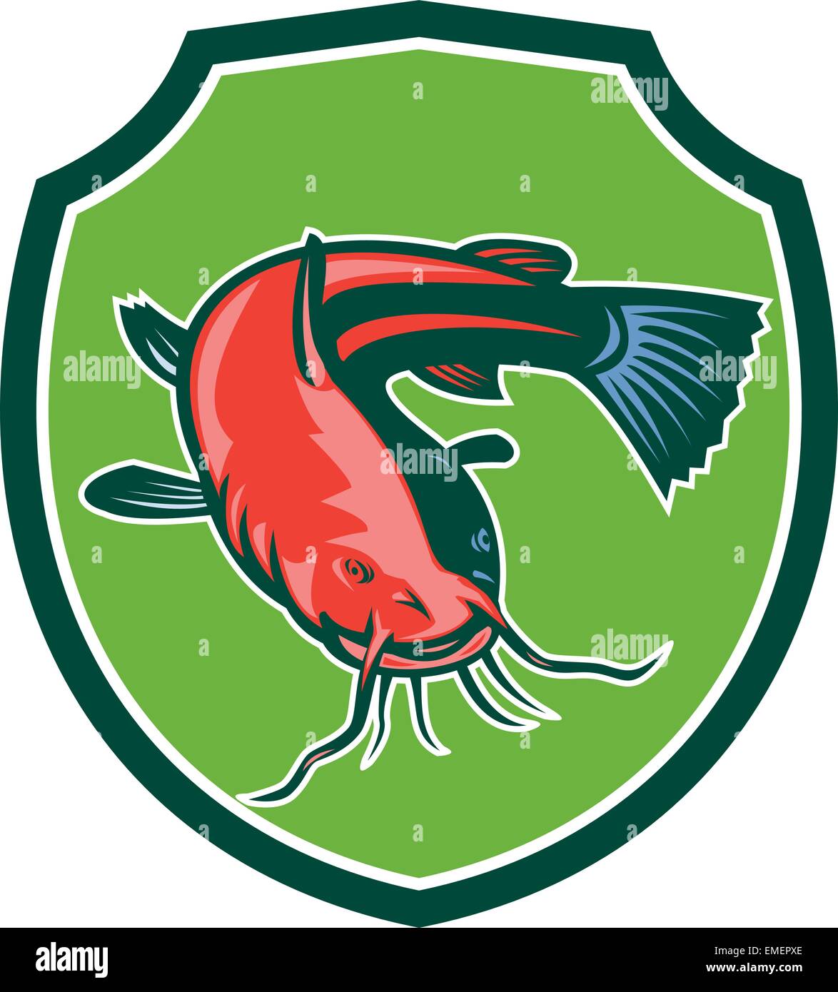 Wels Schlamm Katze Schwarz Bullhead Schild Retro Stock Vektor