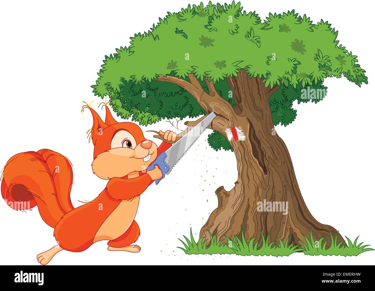Lustiges Eichhörnchen Sägen branch Stock Vektor