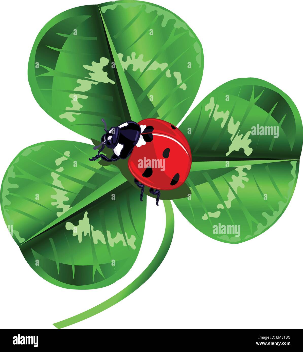 St. Patrick Tag drei blätterte Klee und Marienkäfer Stock Vektor