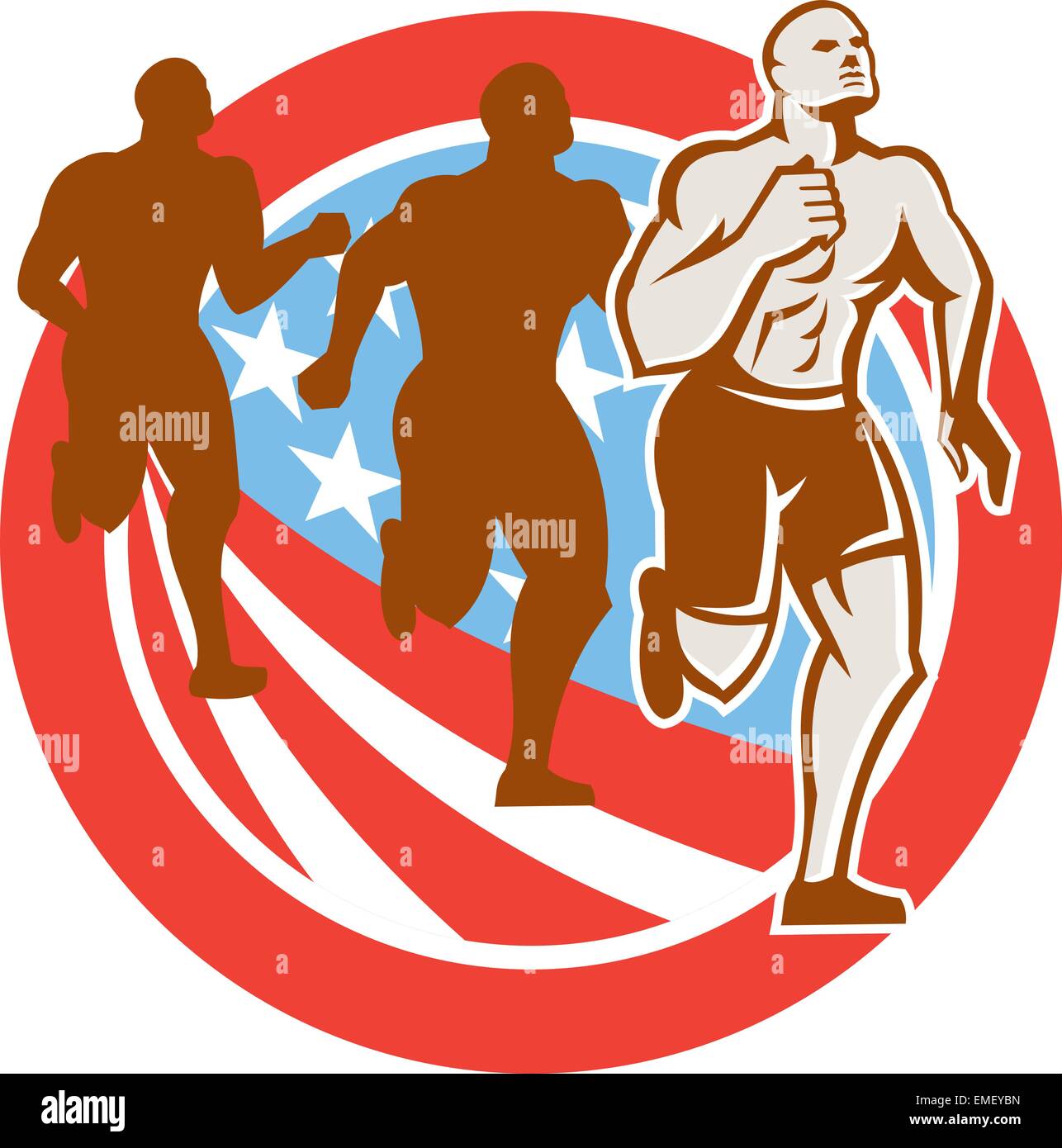 Amerikanischen Crossfit Läufer USA Flagge Kreis Retro Stock Vektor