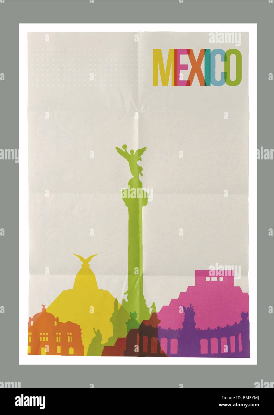 Reisen Sie Mexiko Sehenswürdigkeiten Skyline Vintage poster Stock Vektor