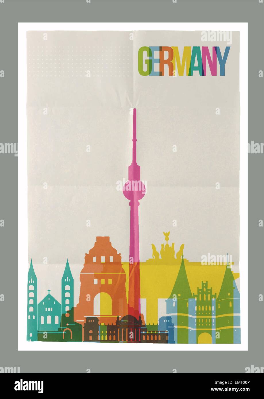 Reisen Sie Deutschland Sehenswürdigkeiten Skyline Vintage poster Stock Vektor