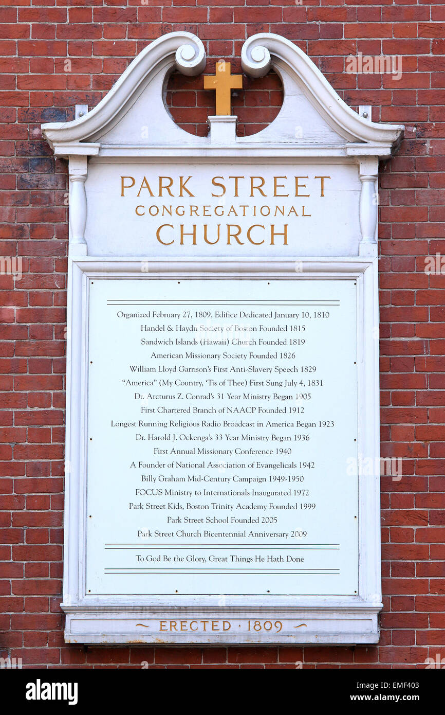 Boston Park Street Congregational Church. Stockfoto