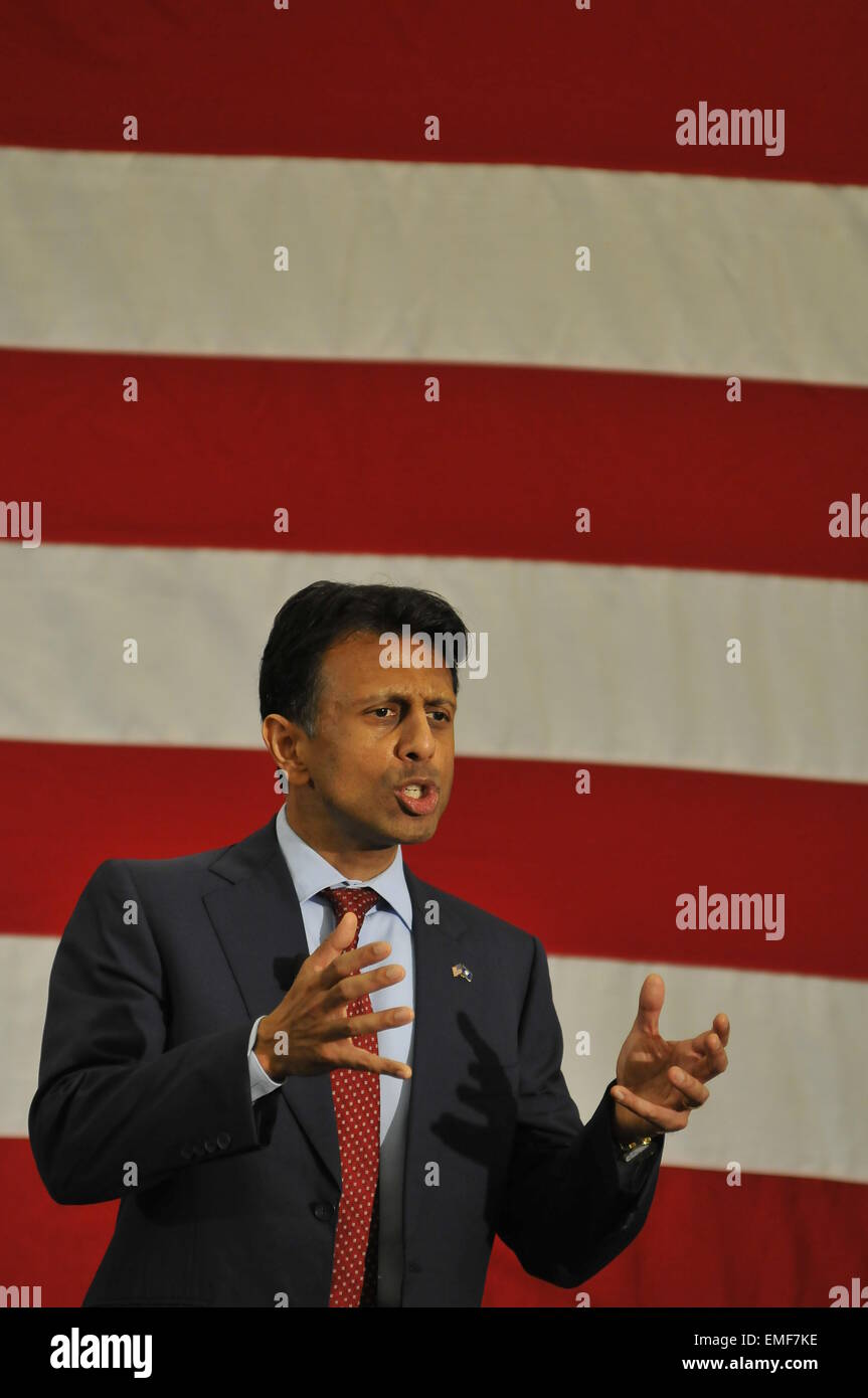 Nashua, New Hampshire, USA, 18. April 2015. Louisiana Gouverneur Bobby Jindal spricht in Nashua, NH, USA. Alamy Live News/Andrew Cline Stockfoto