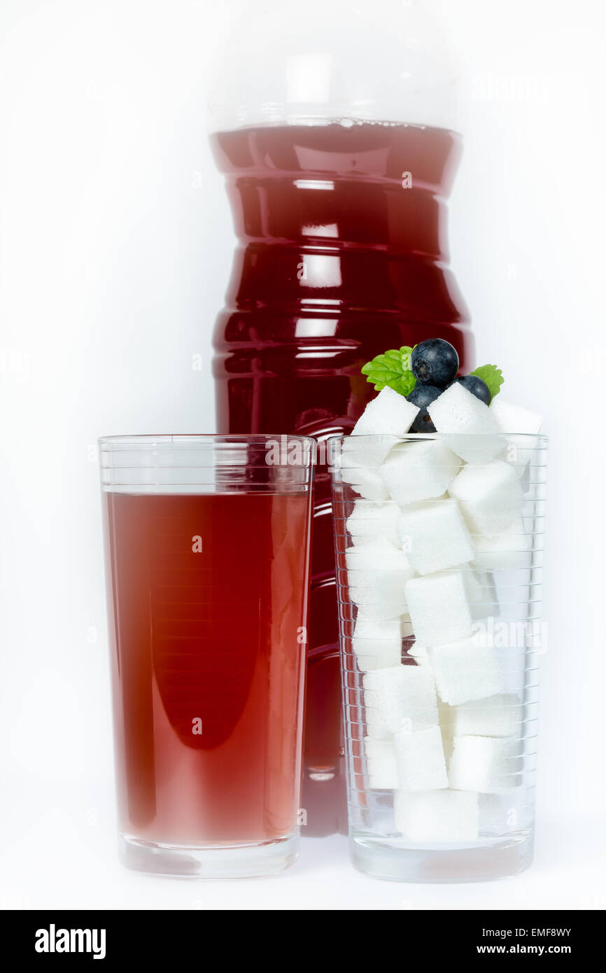 Süße Getränke enthalten große Mengen von Zucker Stockfoto