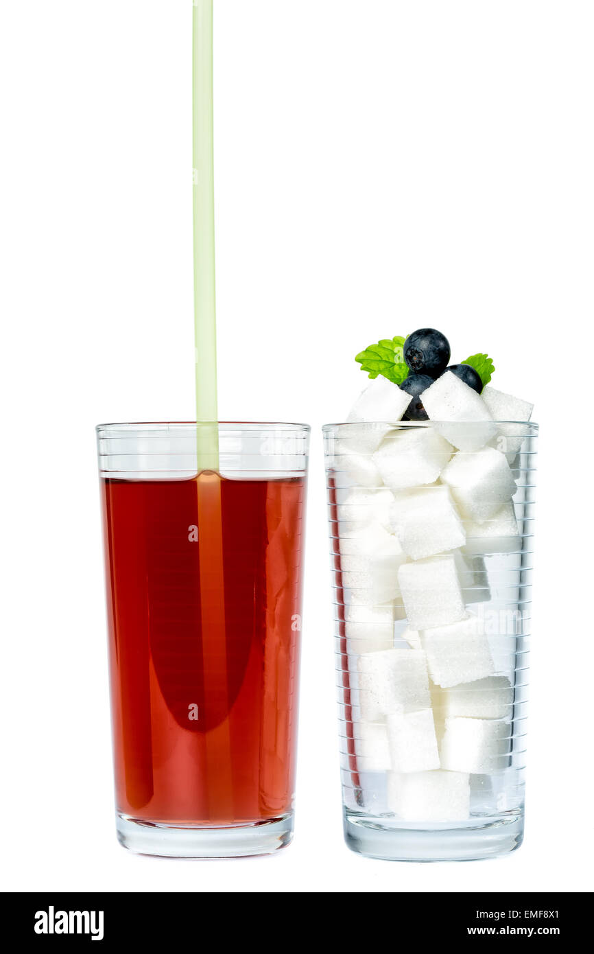 Süße Getränke enthalten große Mengen von Zucker Stockfoto