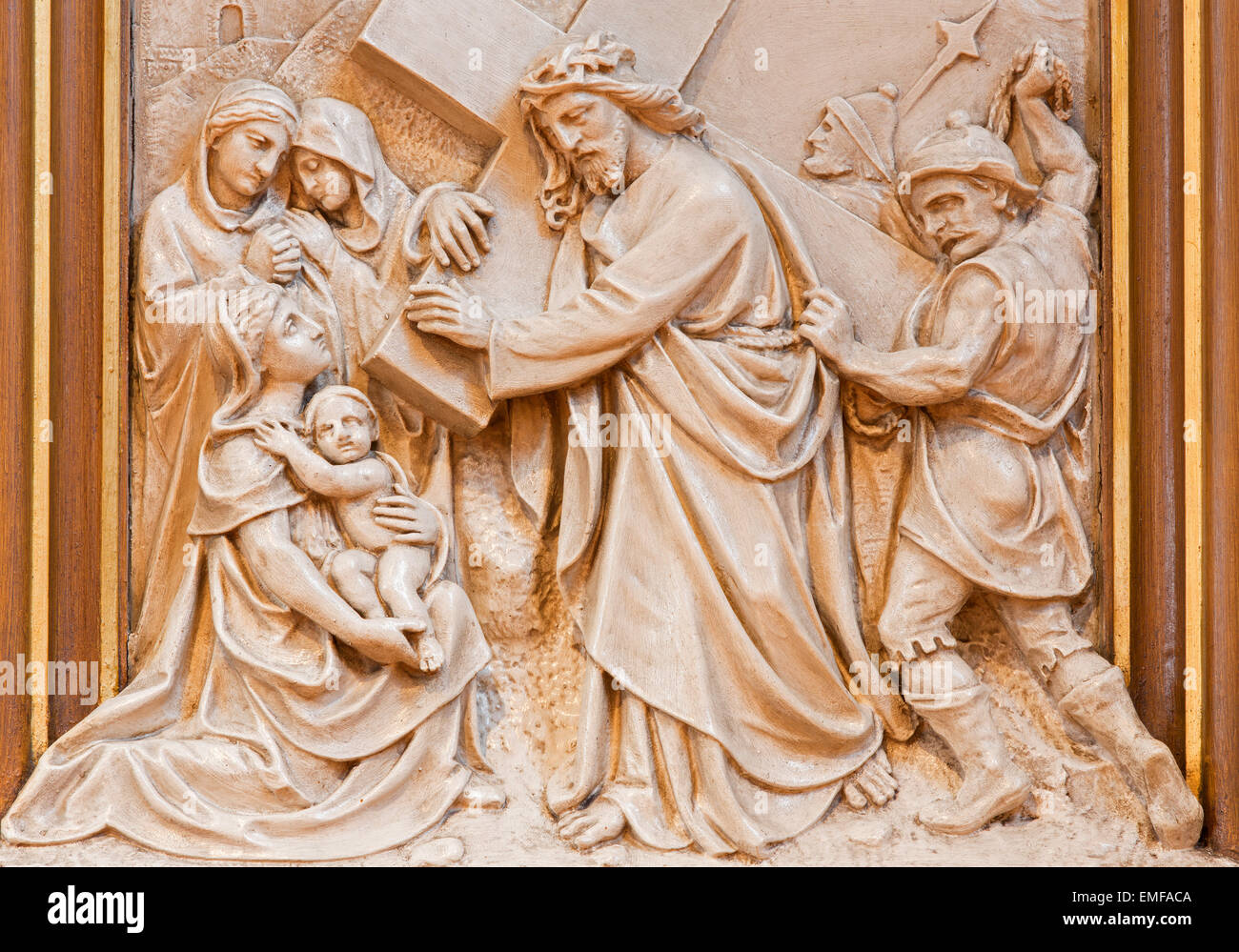 Wien - Jesus begegnen die Frauen von Jerusalem. Erleichterung, als ein Teil der Kreuzweg-Zyklus im Sacre Coeur Kirche Stockfoto