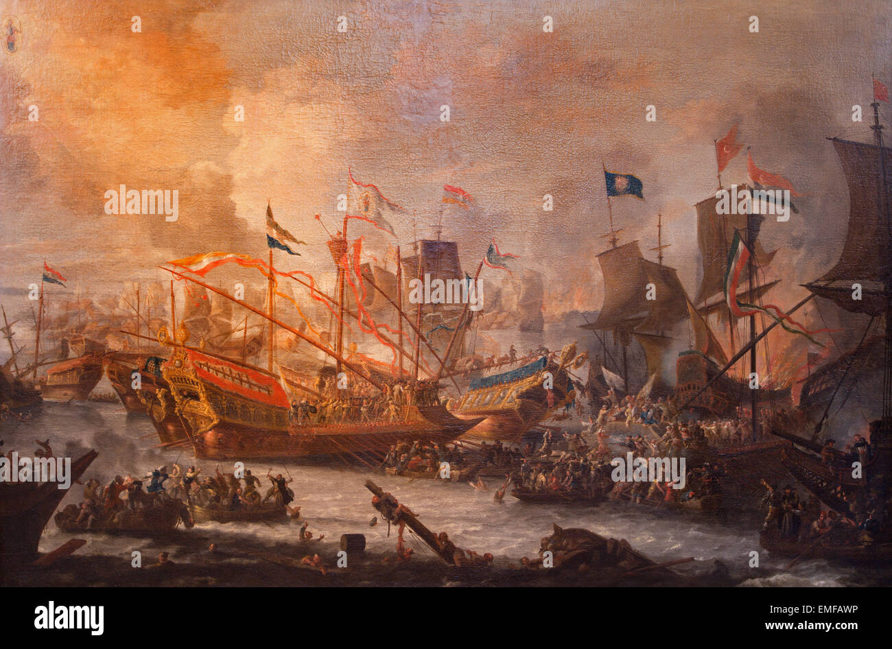 Antwerpen, Belgien - 5. September 2013: Die Farbe der Seeschlacht von Lepanto vom 7. 10. 1571 von unbekannten Künstler in St. Pauls-Kirche Stockfoto