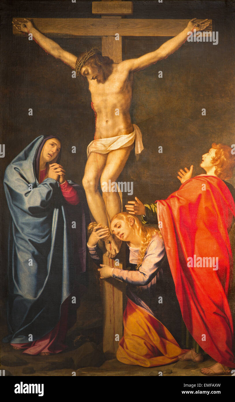 Rom, Italien - 26. März 2015: Die Kreuzigung des Herrn Malerei in der Kirche Chiesa Nuova von Scipione Pulzone (1550-1598). Stockfoto