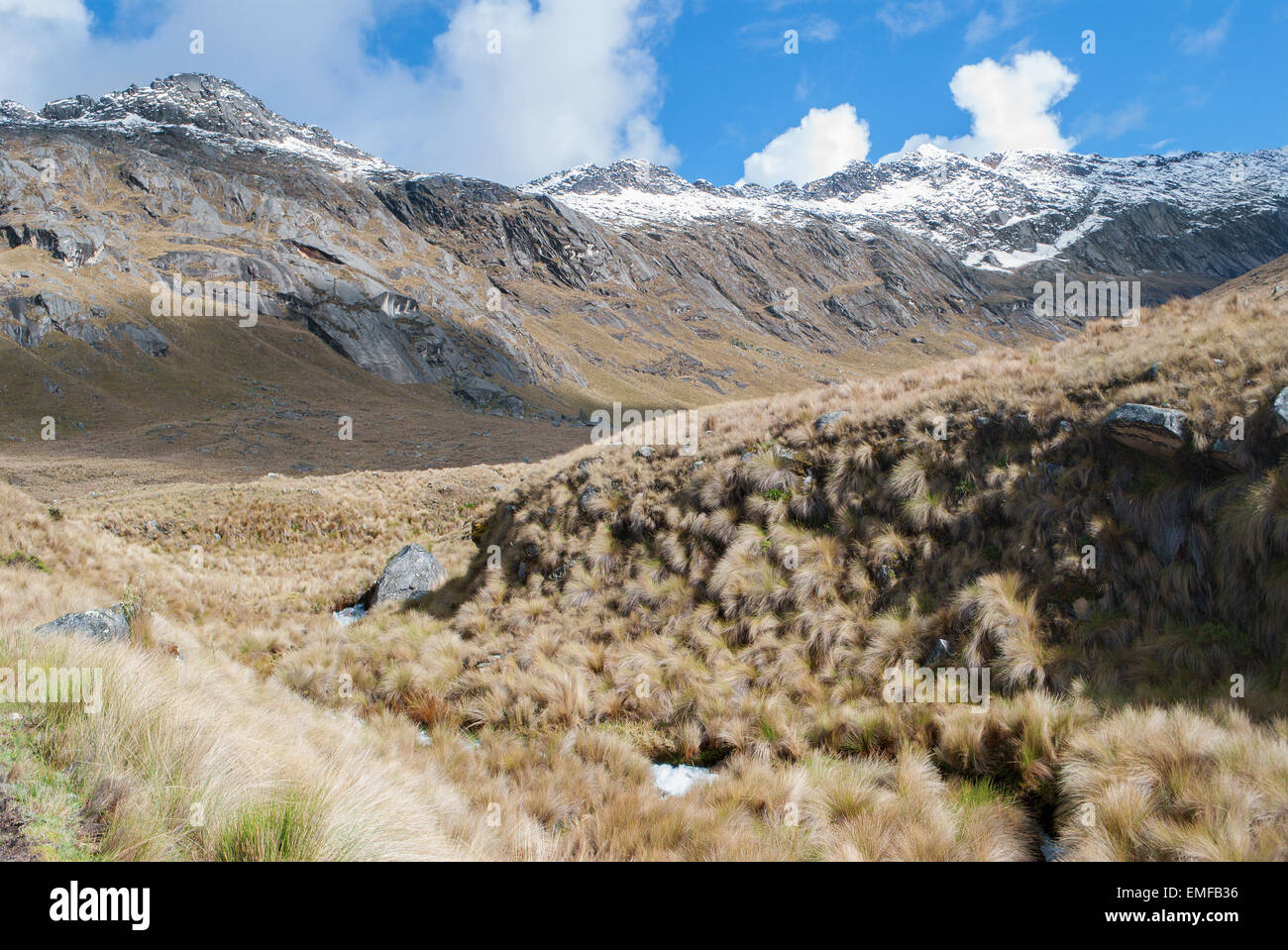 Peru - Blick von der Cordillera Blanca in den Anden von der Trek von Santa Cruz. Stockfoto