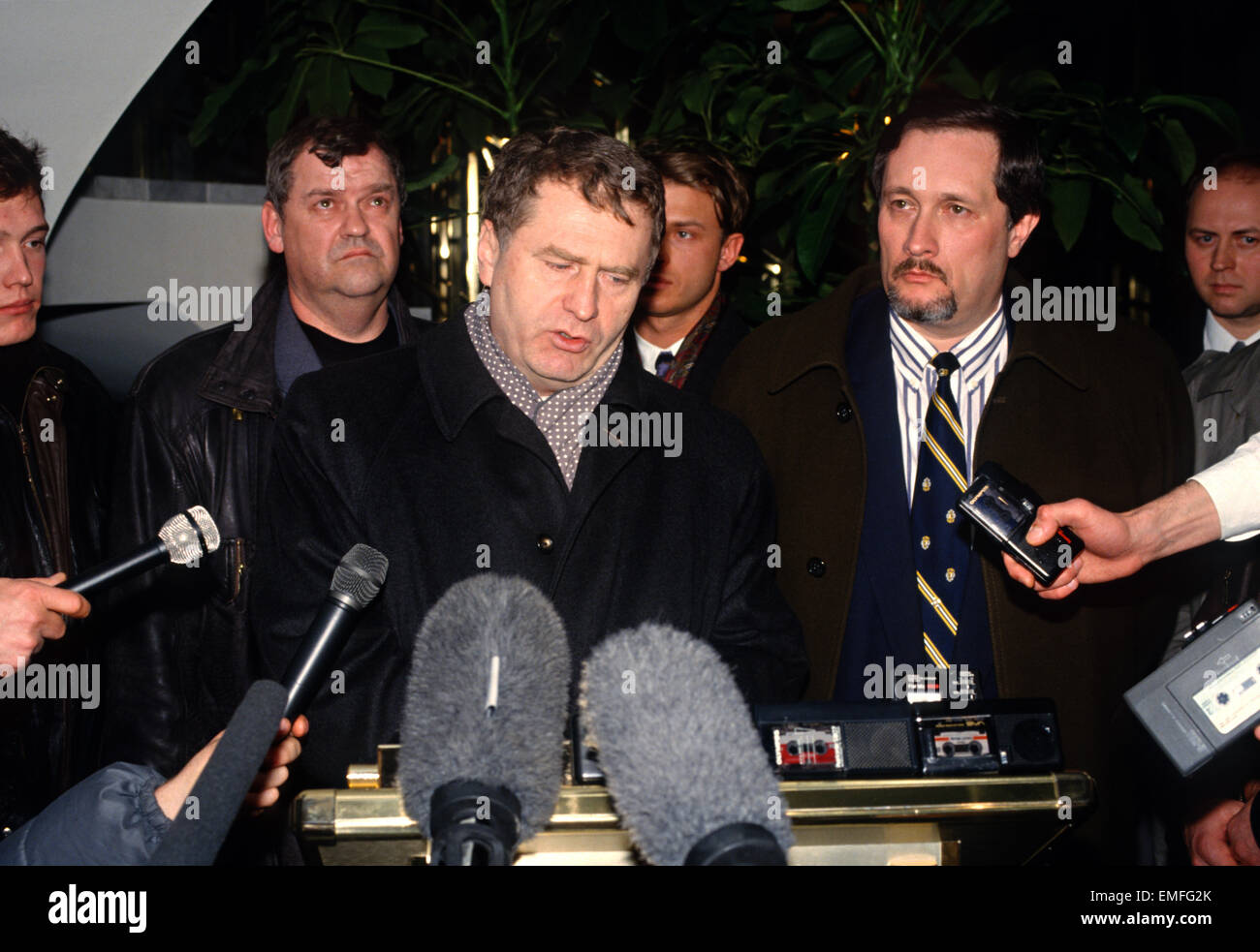 Russischer ultra nationalistischen Politiker Vladimir Zhirinovsky während einer Pressekonferenz 5. März 1994 in Moskau, Russland. Stockfoto