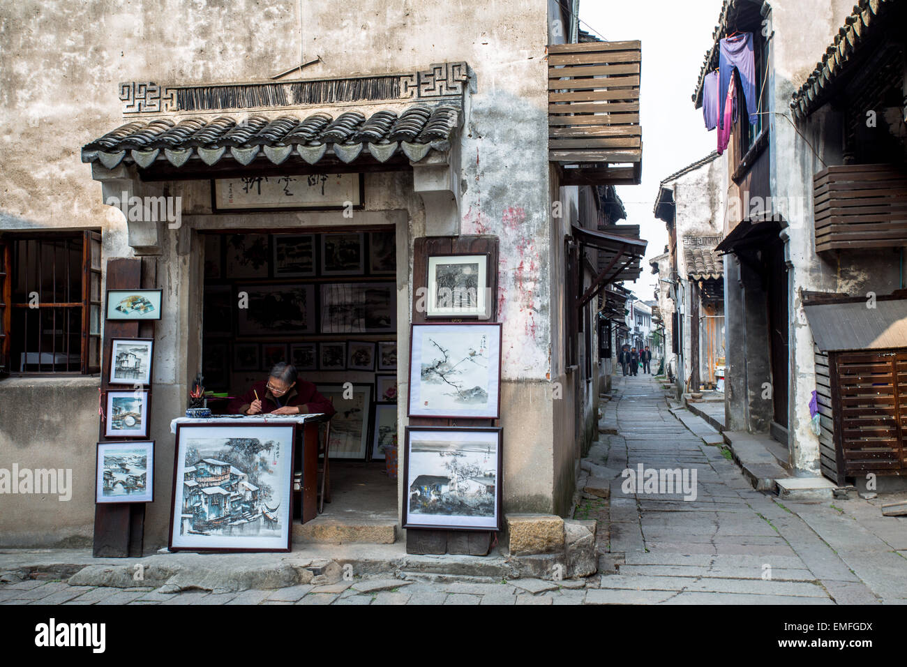 Chinesische Malerei-Shop in Tongli Altstadt Stockfoto