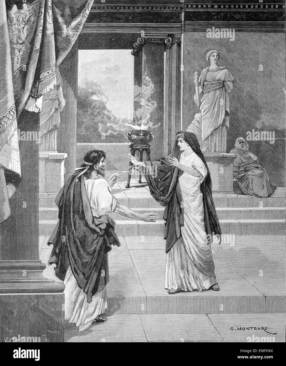 Anbetung und Anbeter in der antiken griechischen Tempel & Altar Krank 1902 Stockfoto