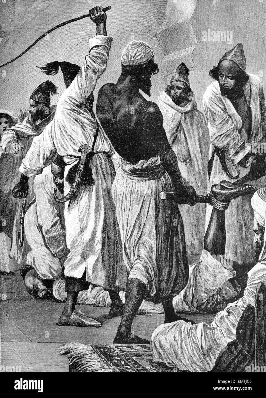 Polizei Strafe oder islamischen Justiz durch Peitschen oder Zurrgurte in der Kasbah Marokko 1898 Stockfoto