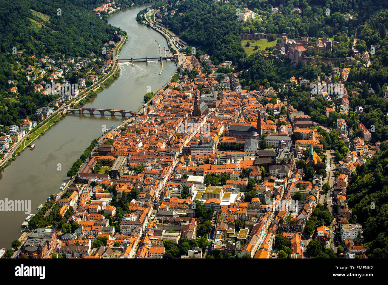 Heiliggeistkirche Kirche, alte Brücke mit Tor, Neckar, Heidelberg, Baden-Württemberg, Deutschland Stockfoto