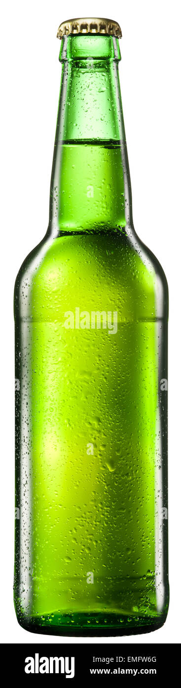 Eine Flasche Bier auf weißem Hintergrund. Datei enthält Beschneidungspfade. Stockfoto