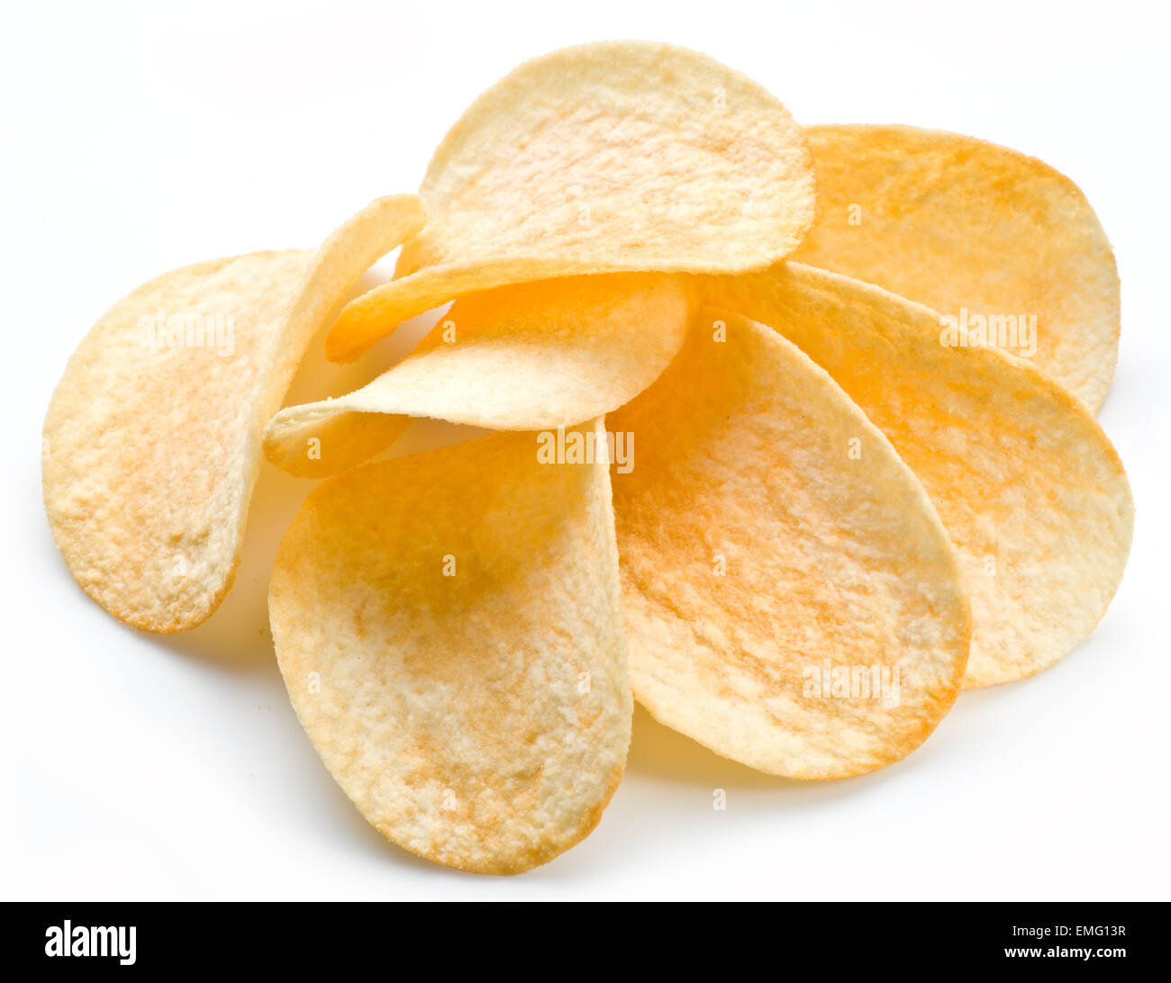 Kartoffel-Chips isoliert weißen Hintergrund. Stockfoto