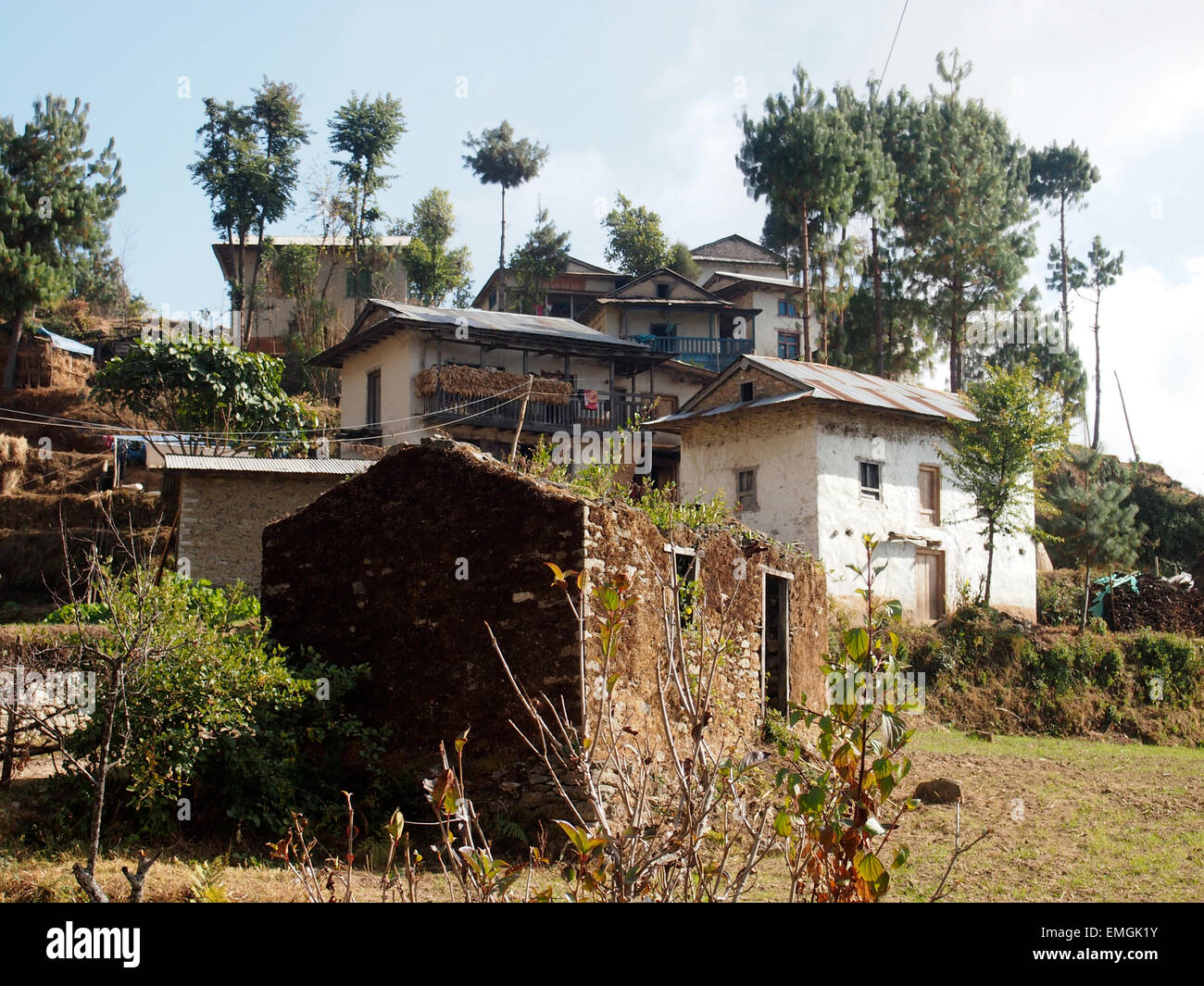 Kleinen Dorfhäuser traditionellen Lukla Nepal Asien Stockfoto