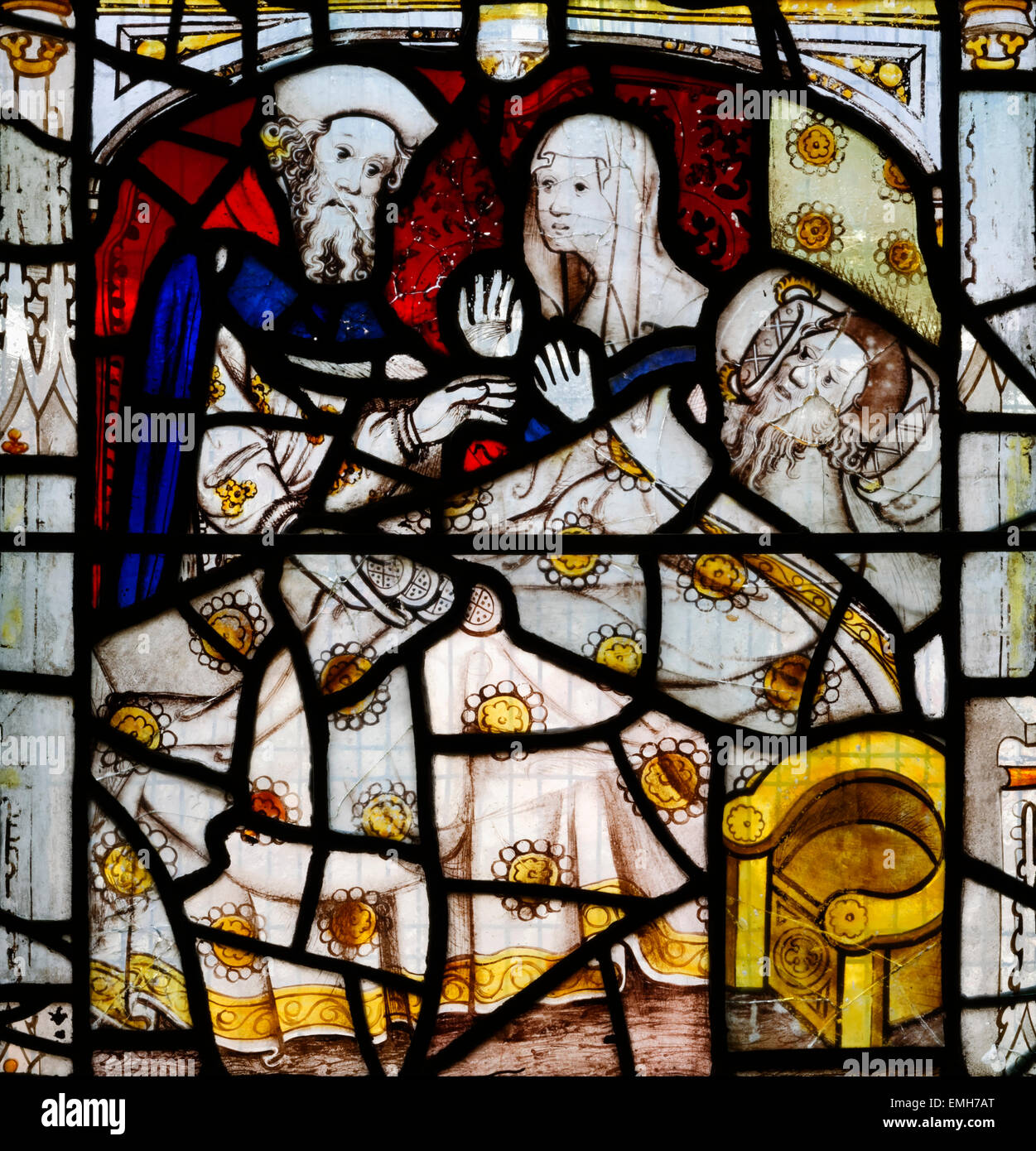 "Nicholas Blackburn" gedacht, in die mittelalterliche Corporal Taten der Barmherzigkeit Fenster (Nr. 4), All Saints Church, York, England, UK Stockfoto