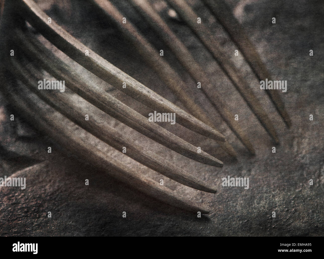 Stillleben mit zwei altmodische silberne Gabeln, hautnah. Stockfoto