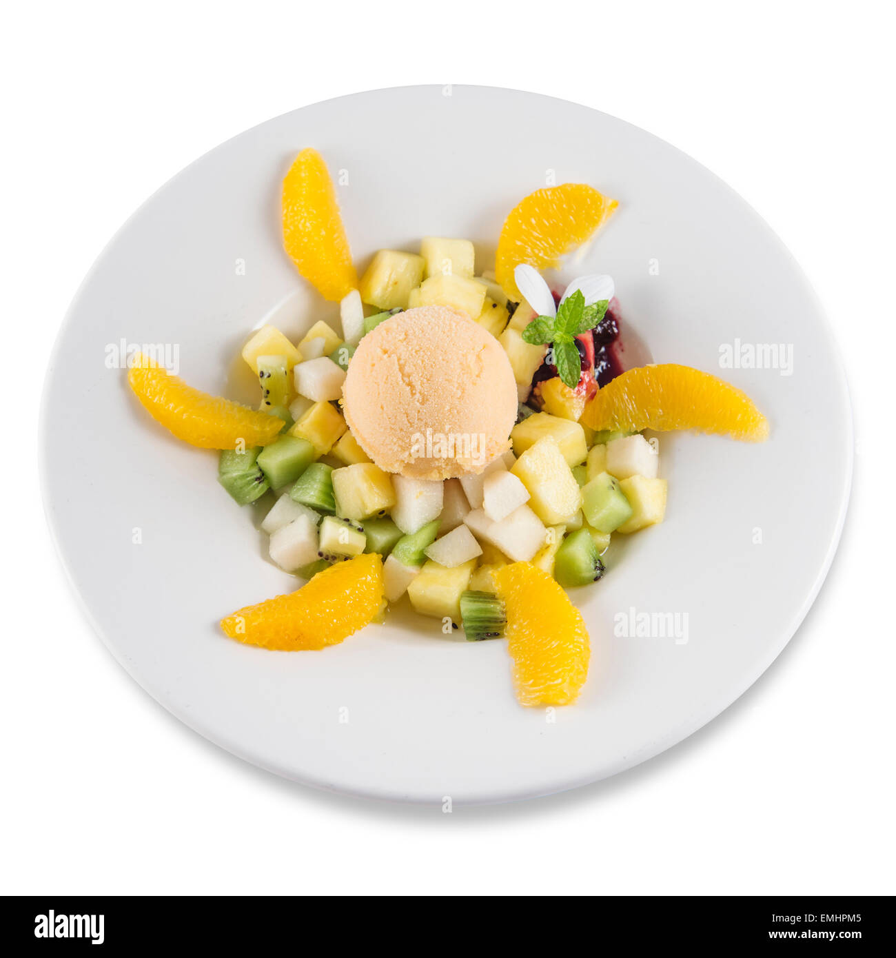 Salatteller mit verschiedenen Arten von Obst andicecream Stockfoto