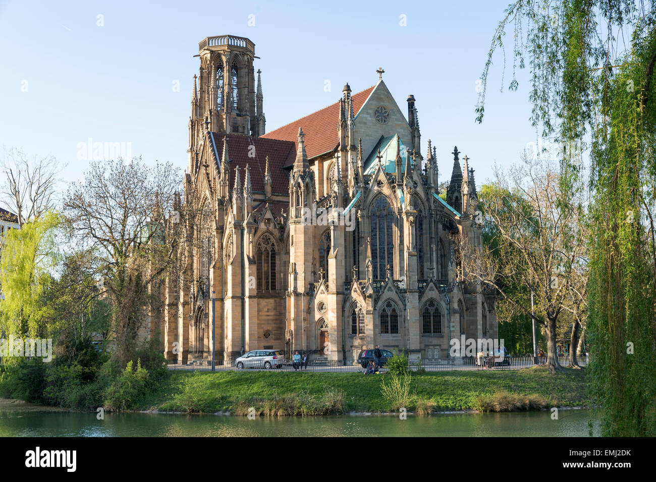 Deutschland, Stuttgart, Zentrum, Kirche Johanneskirche am Feuersee See Stockfoto