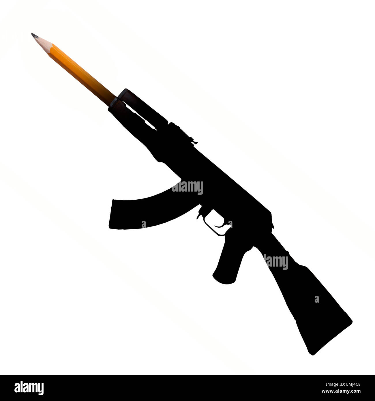 Bleistift-Sticking aus Machine Gun Barrel Stockfoto