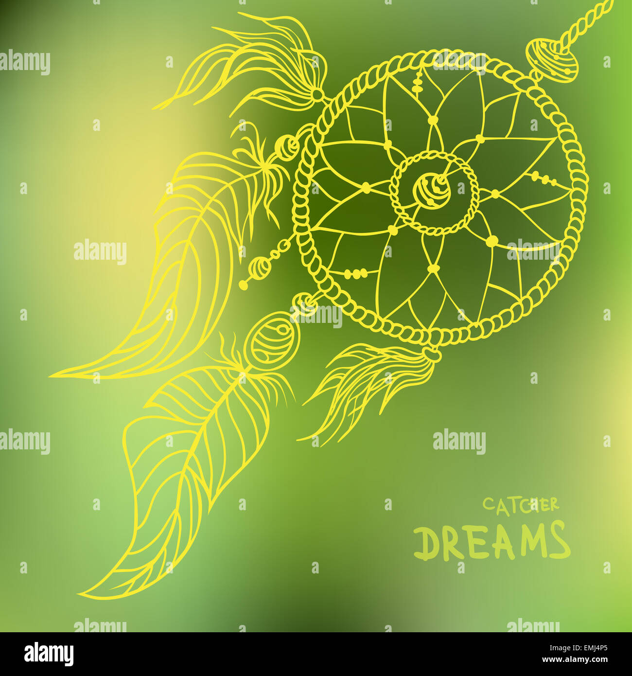 Boho Stil Dreamcatcher auf unscharfen Hintergrund. Ideal für Party Einladung, Boho Geschäft Karte, Textildruck. Vektor-illustration Stockfoto