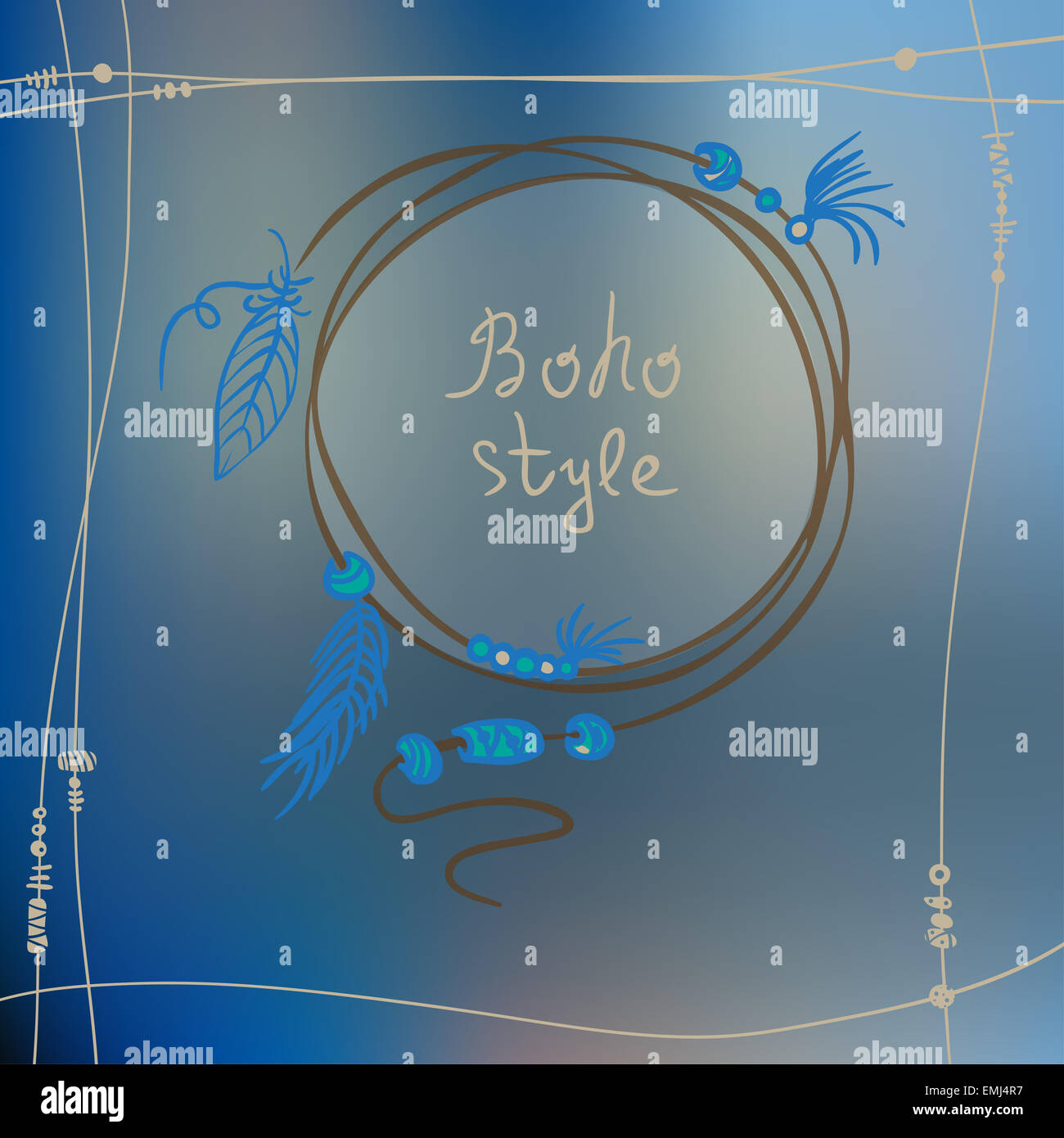 Boho Stil Rahmenhintergrund. Ideal für Party Einladung, Boho Geschäft Karte, Textildruck. Vektor-illustration Stockfoto