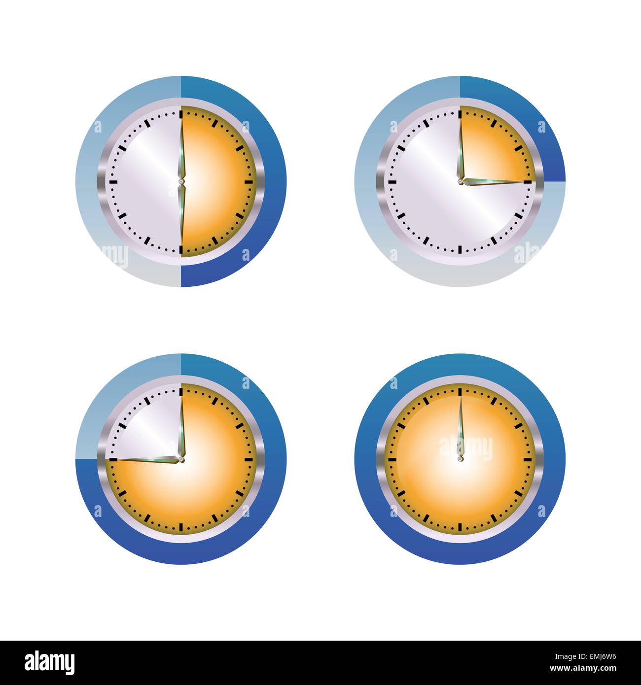 Orange Blau realistische Metall Glas Viertel timer Stockfoto