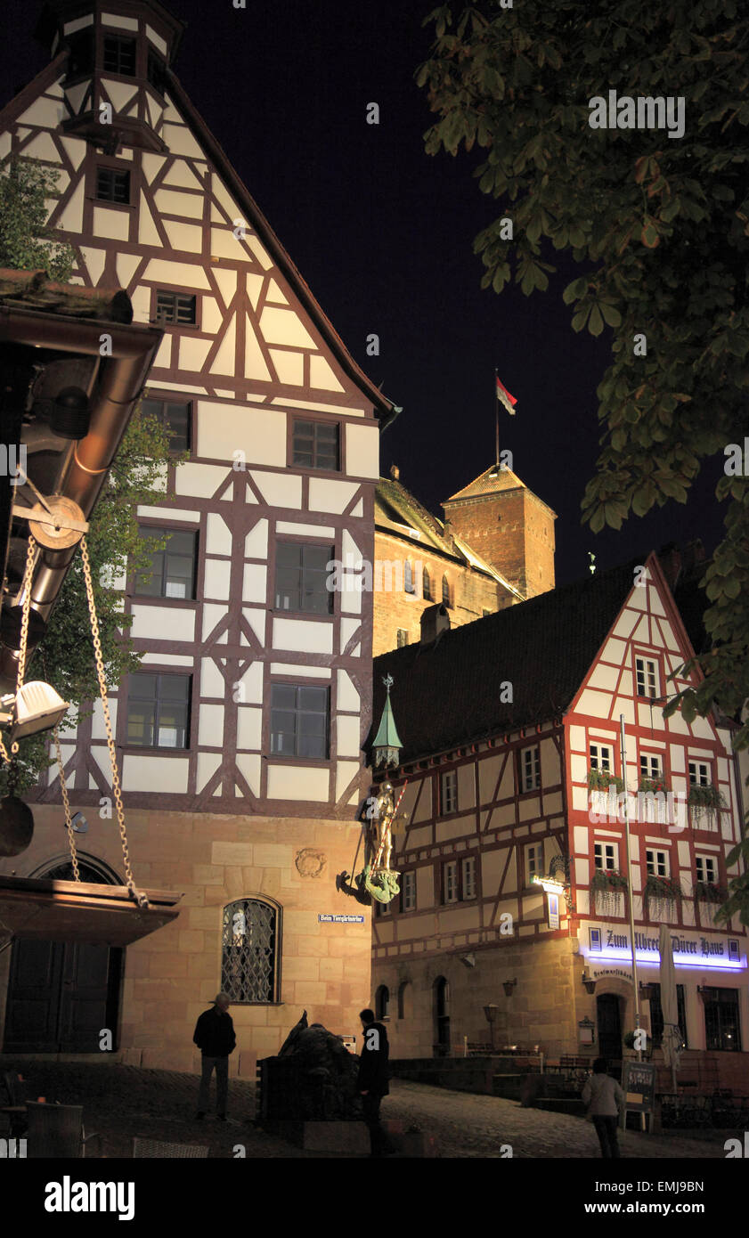 Deutschland Bayern Nürnberg Nürnberger Burg Nacht Straßenszene Stockfoto