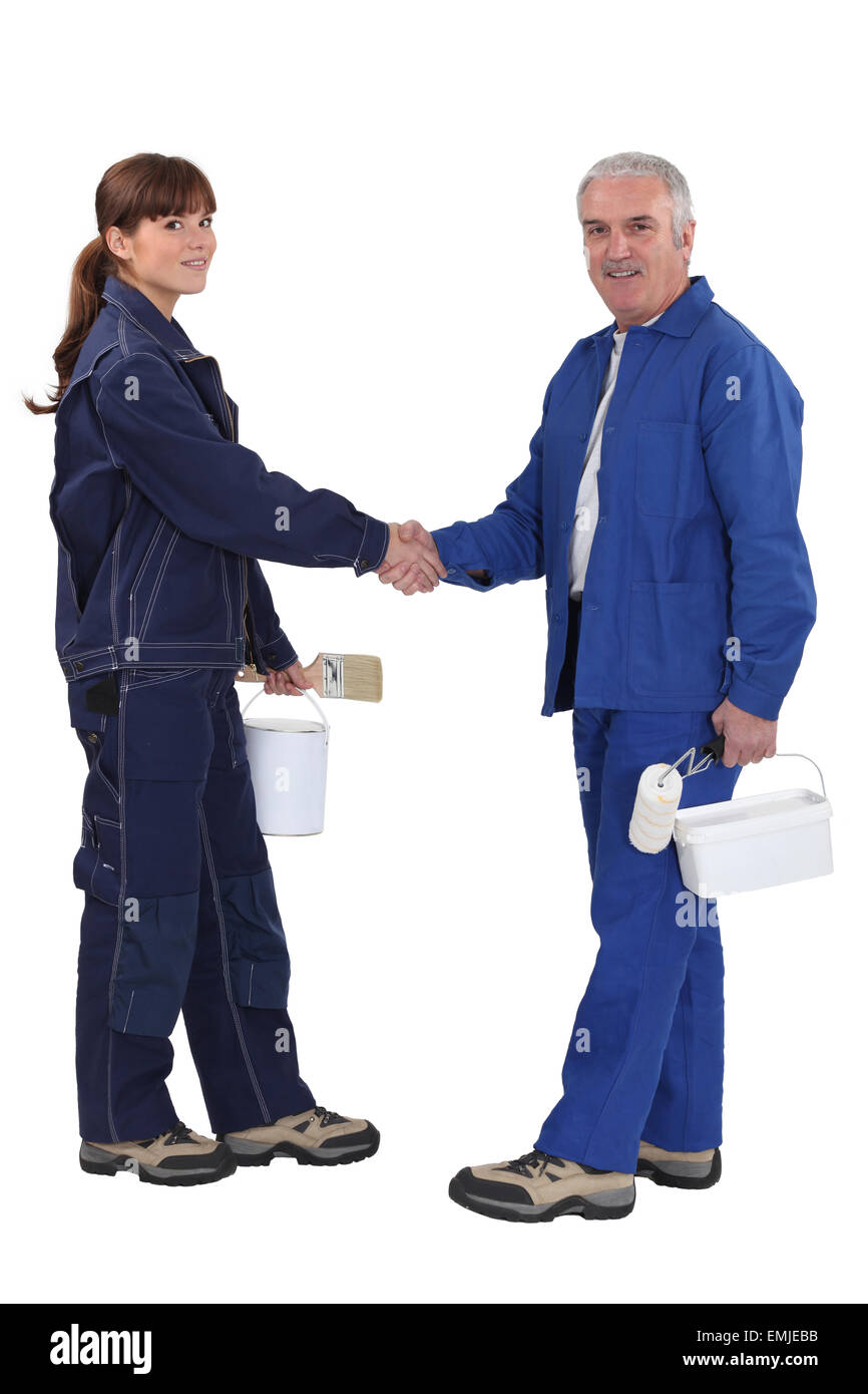 Zwei Maler schütteln Hände Vereinbarung Stockfoto