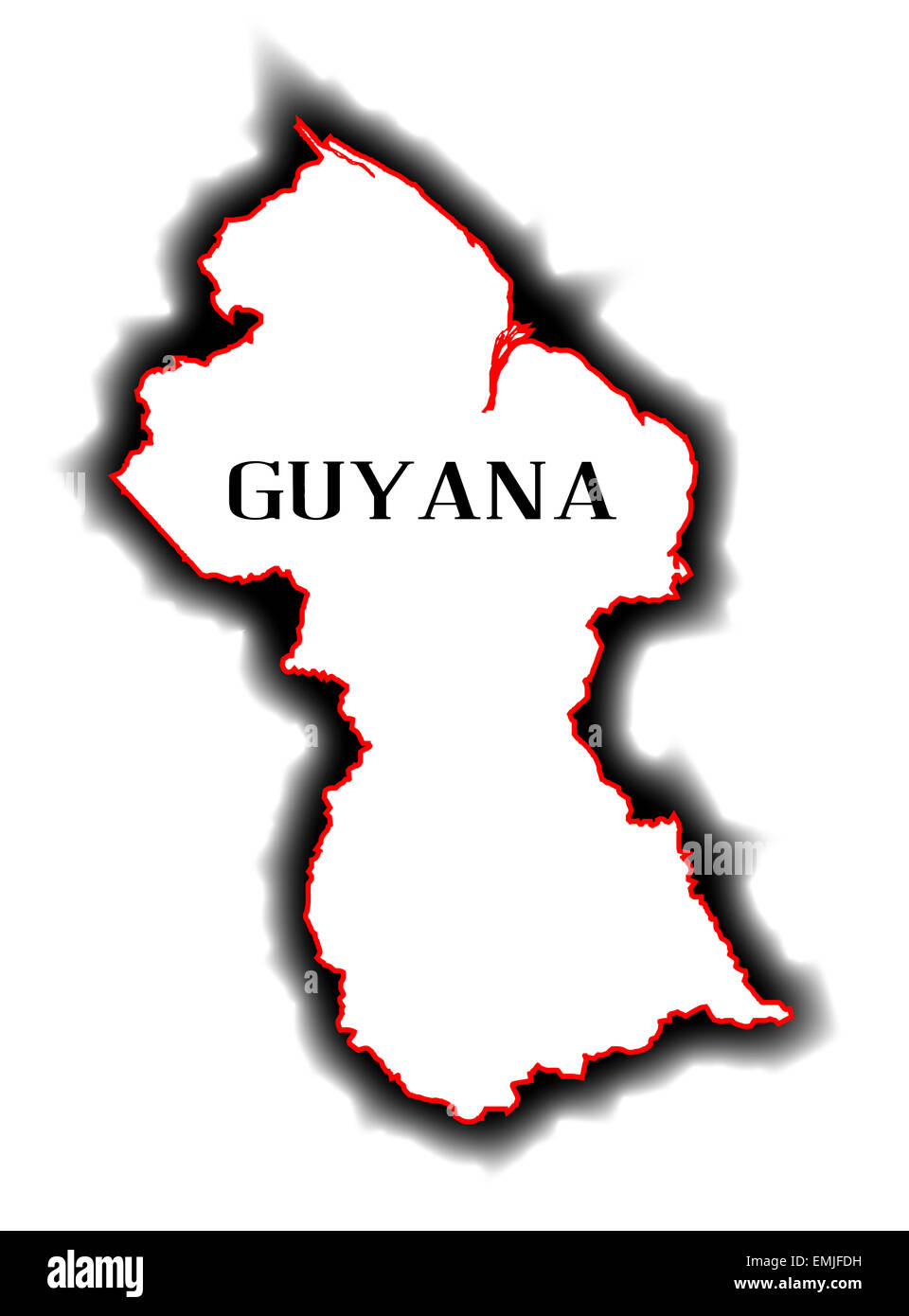 Leeren der Umriß des südamerikanischen Landes Guyana Stockfoto