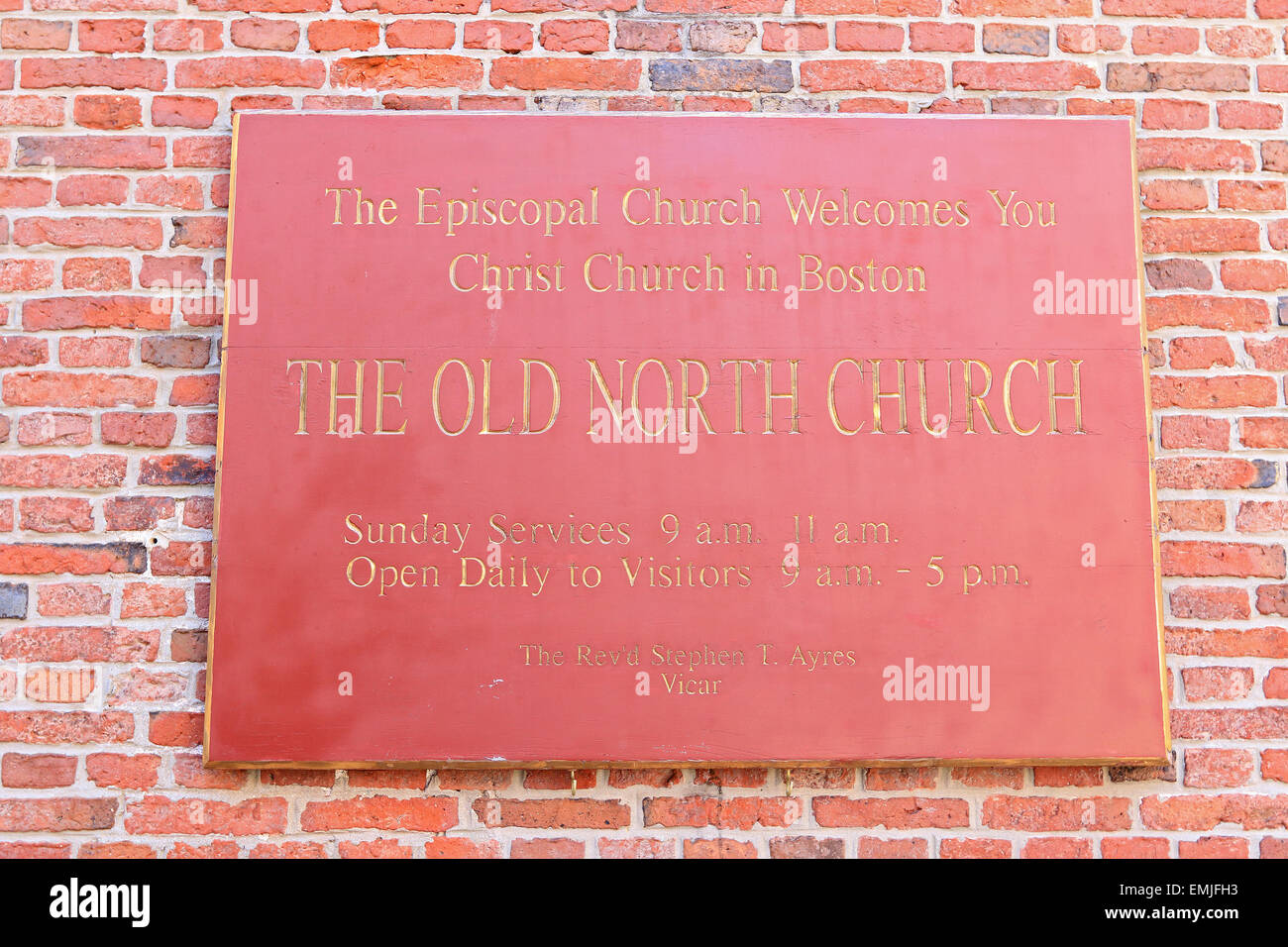 Boston Freedom Trail Wahrzeichen der Old North Church Zeichen Plaque. Boston, Massachusetts. Stockfoto