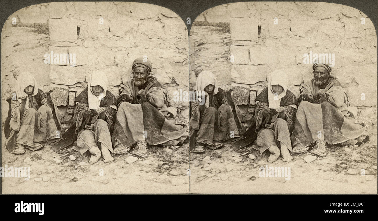 Unrein! Unrein! Elende Aussätzigen ausserhalb Jerusalem, Palästina, Stereo-Karde, ca. 1896 Stockfoto