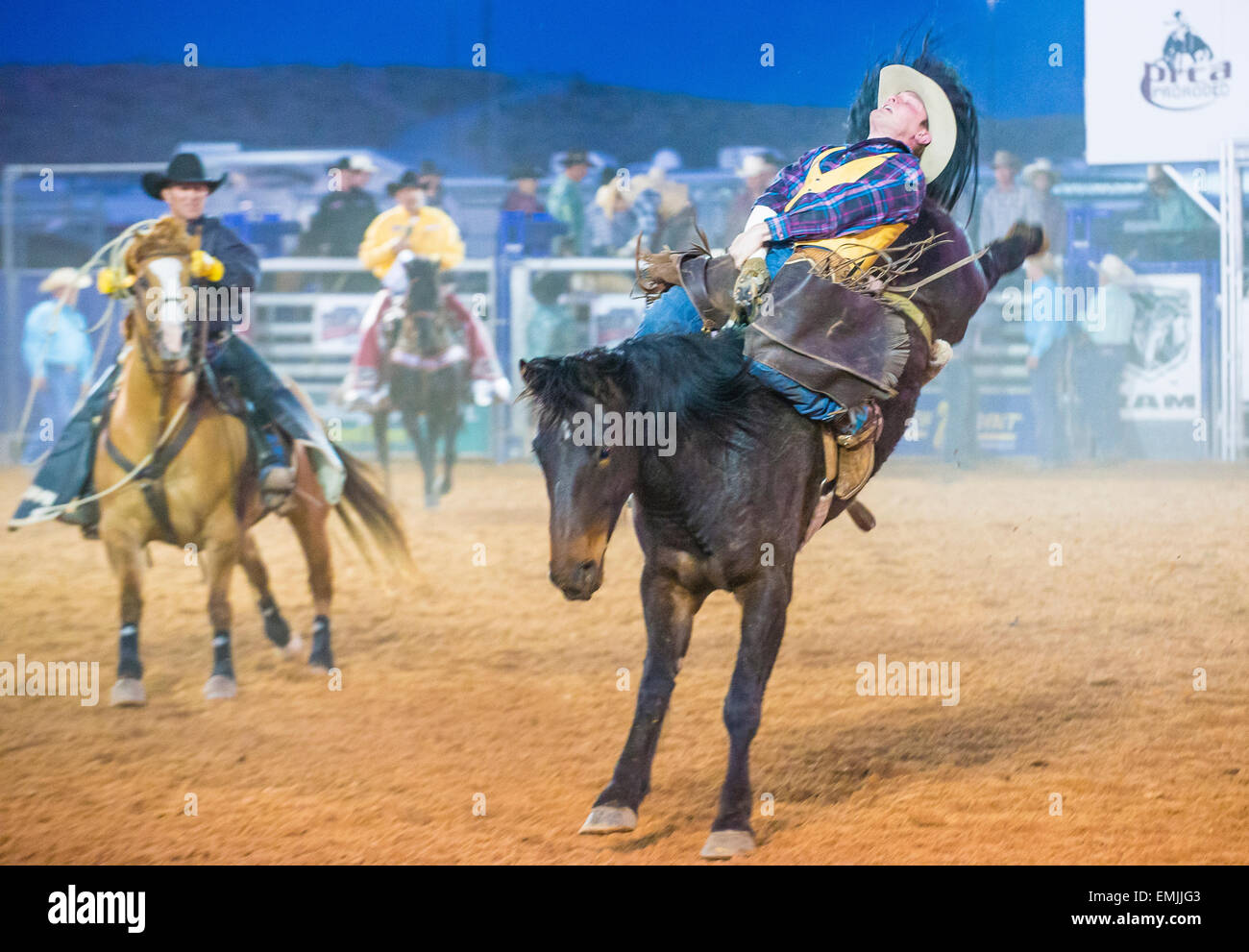 Cowboy-Teilnehmende in einem Bucking Horse Wettbewerb im Clark County ...