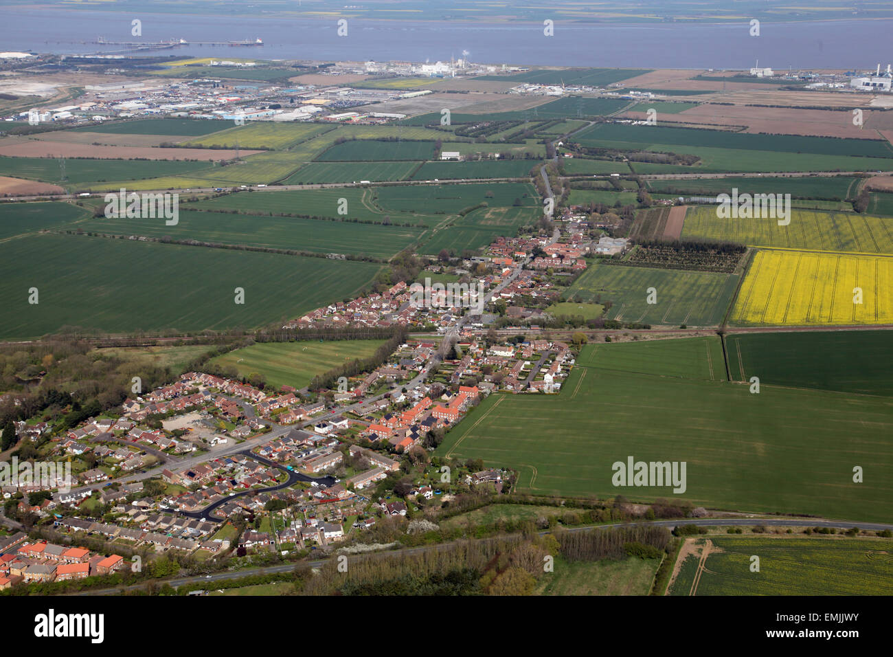 Luftaufnahme von Lincolnshire Dorf der Stallingborough in der Nähe von Grimsby, UK Stockfoto
