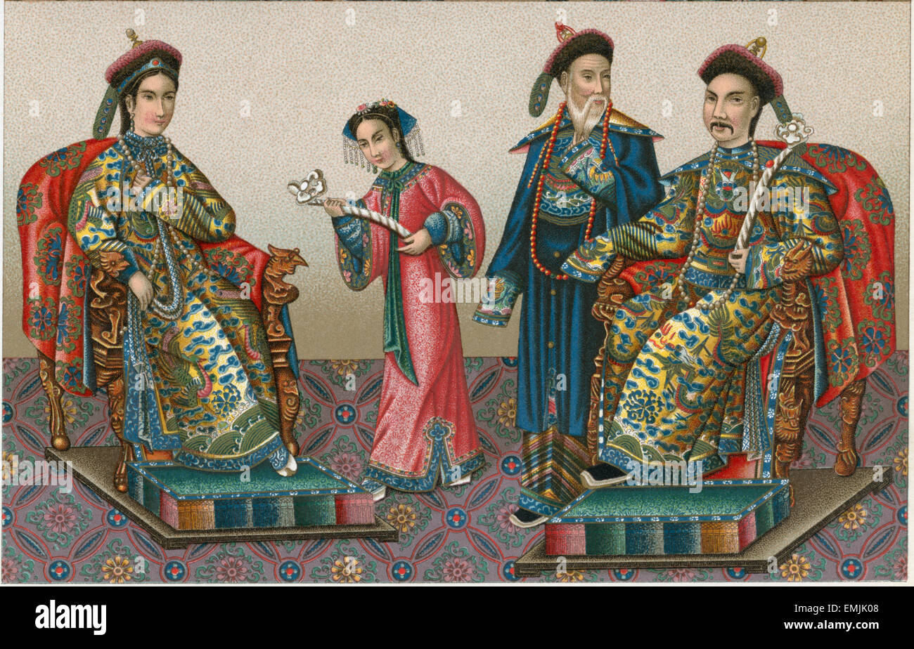 Mandschu-Beamte, China, Farblitho, um 1820 Stockfoto