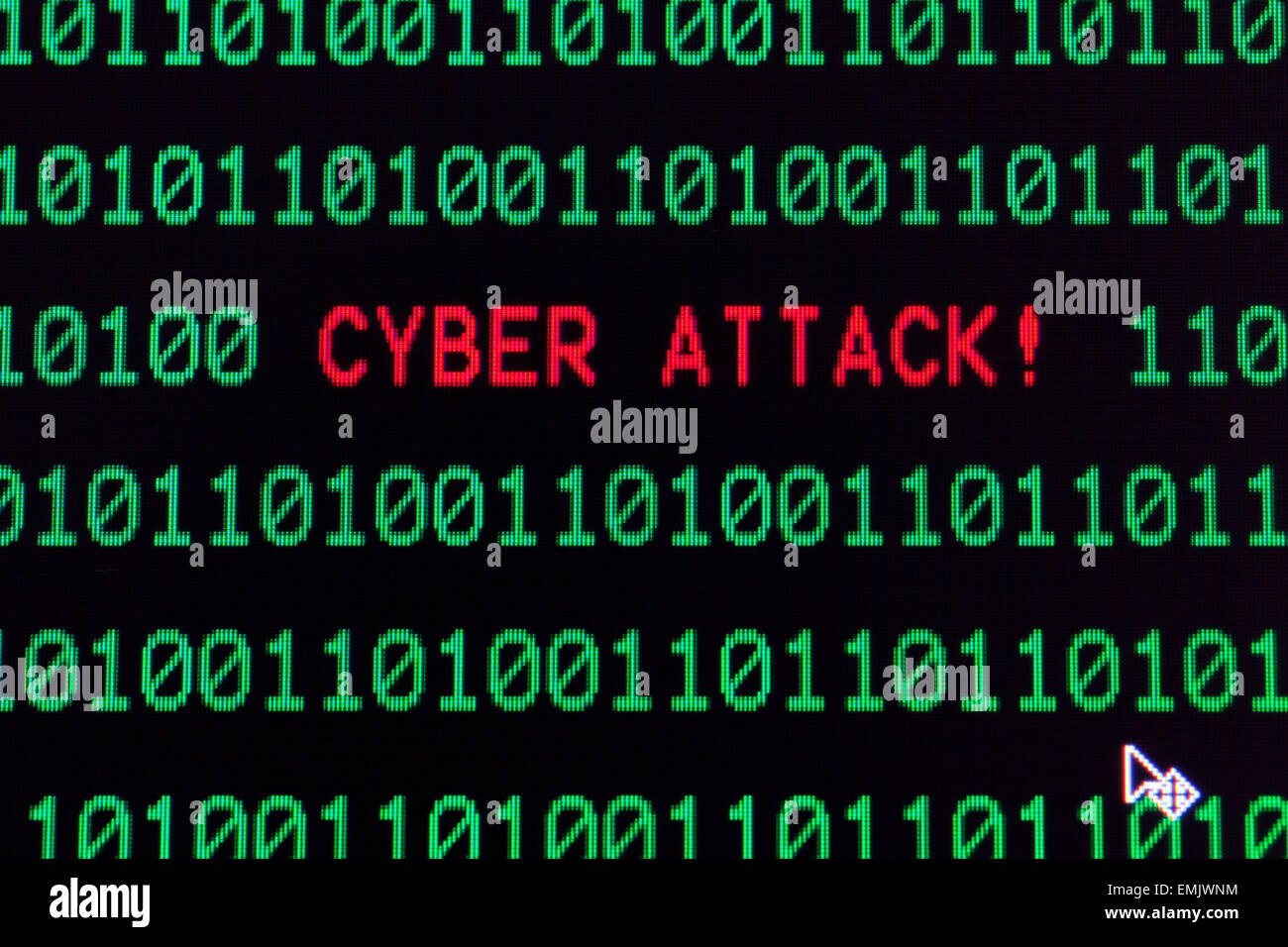 Cyber-Angriff-Nachricht am Computer-Bildschirm Stockfoto