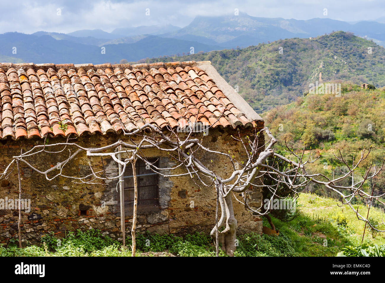 alte verlassene Landhaus in sizilianischen Berge im Frühling Stockfoto