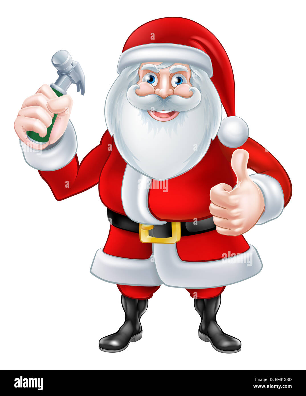 Eine Weihnachten Cartoon Illustration des Weihnachtsmannes halten einen  Hammer und einen Daumen nach oben geben Stockfotografie - Alamy